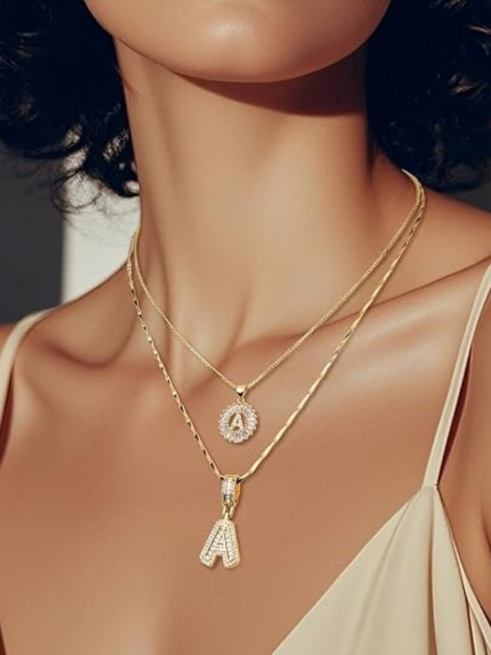 14K Gold Plated Letter Name Necklace – Dainty Zirconia Initial Pendant